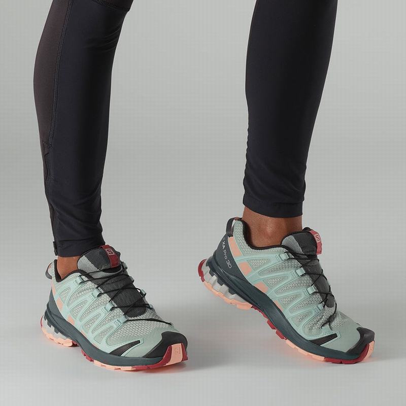 Women's Salomon XA PRO 3D V8 Hiking Shoes Light Turquoise Grey | KLCNGA-685