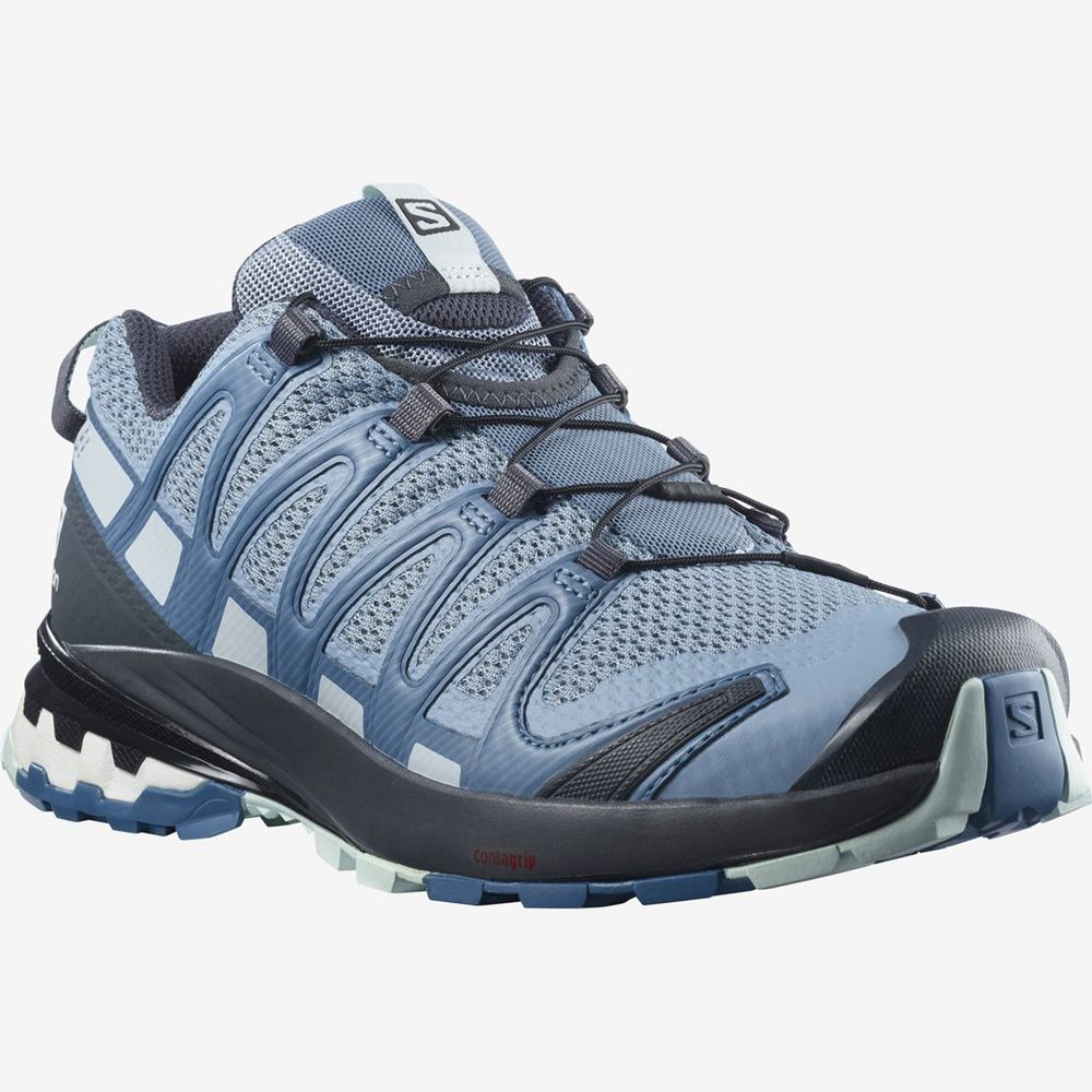 Women's Salomon XA PRO 3D V8 Hiking Shoes Blue | OYMRVQ-825