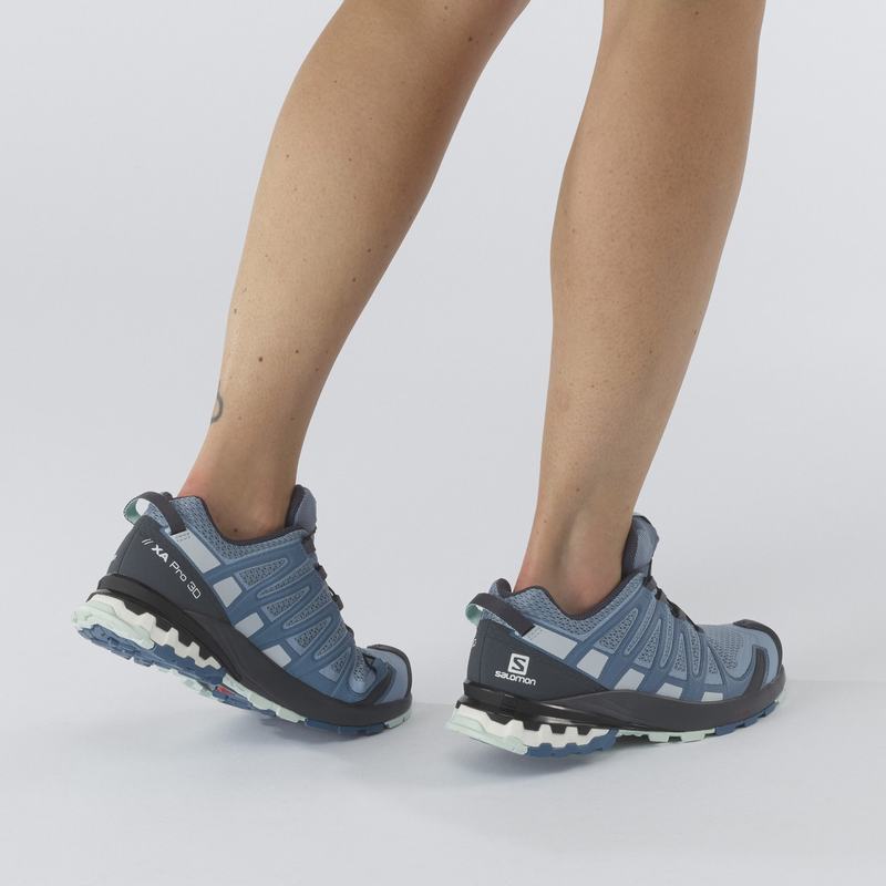 Women's Salomon XA PRO 3D V8 Hiking Shoes Blue | PQBNKT-943