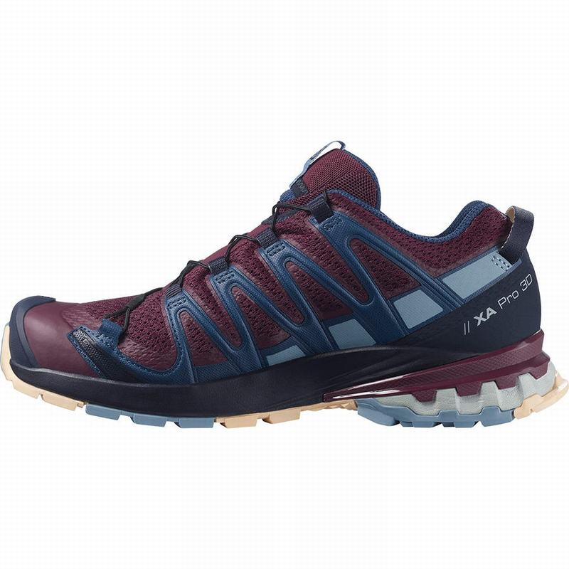 Women's Salomon XA PRO 3D V8 Trail Running Shoes Burgundy / Blue | 4519BNDOJ