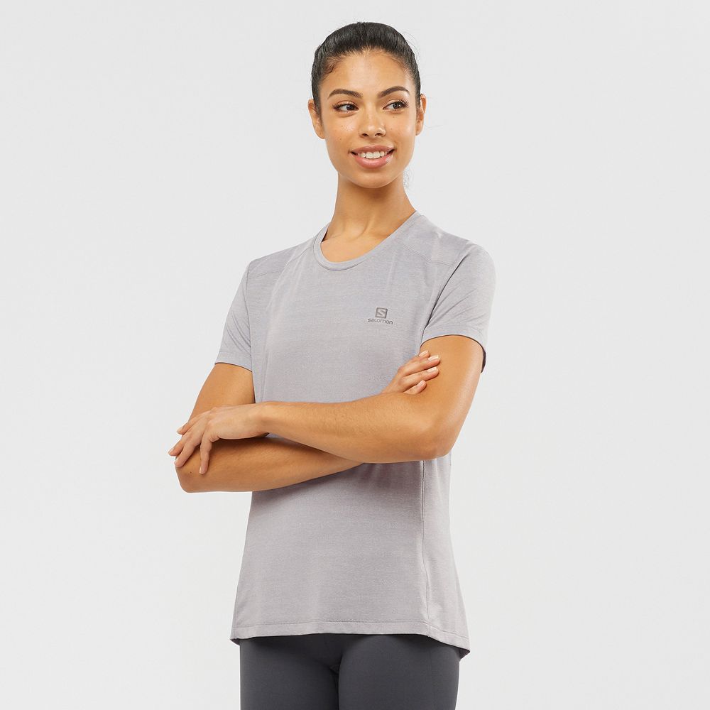 Women\'s Salomon XA W Short Sleeve T Shirts Grey | HKLZPO-809