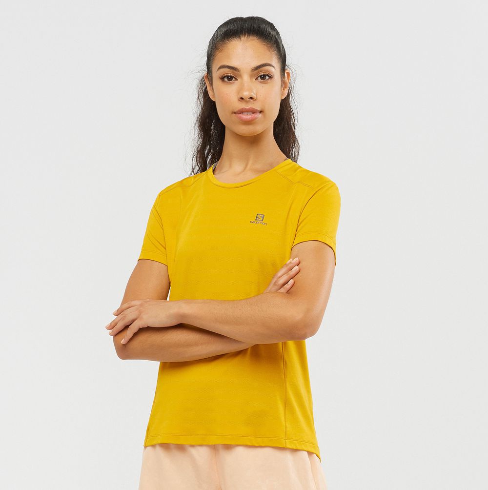 Women\'s Salomon XA W Short Sleeve T Shirts Yellow | MNXQCR-304