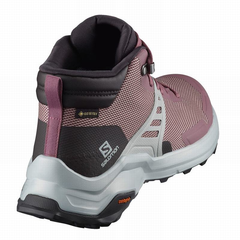 Women's Salomon X RAISE MID GORE-TEX Hiking Shoes Burgundy | TFHOZI-632