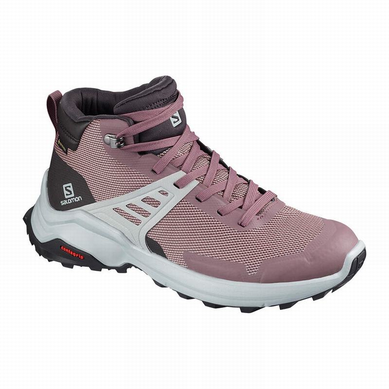 Women\'s Salomon X RAISE MID GORE-TEX Hiking Shoes Burgundy | TFHOZI-632