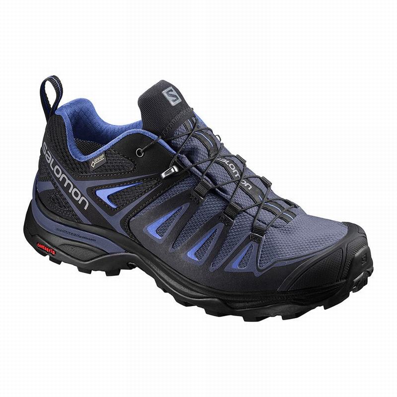 Women\'s Salomon X ULTRA 3 GORE-TEX Hiking Shoes Blue / Black | FQTYLW-683
