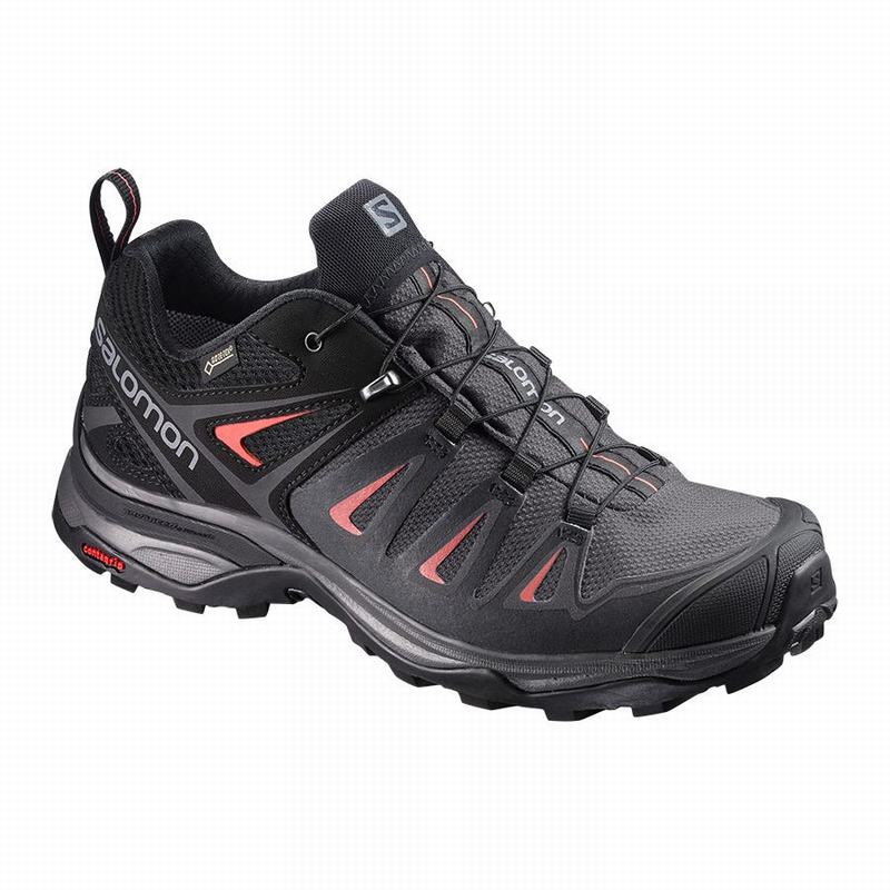 Women\'s Salomon X ULTRA 3 GORE-TEX Hiking Shoes Black / Red | FXLIQS-092