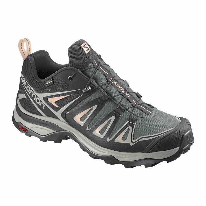 Women\'s Salomon X ULTRA 3 GORE-TEX Hiking Shoes Green / Grey | YLDNXG-358