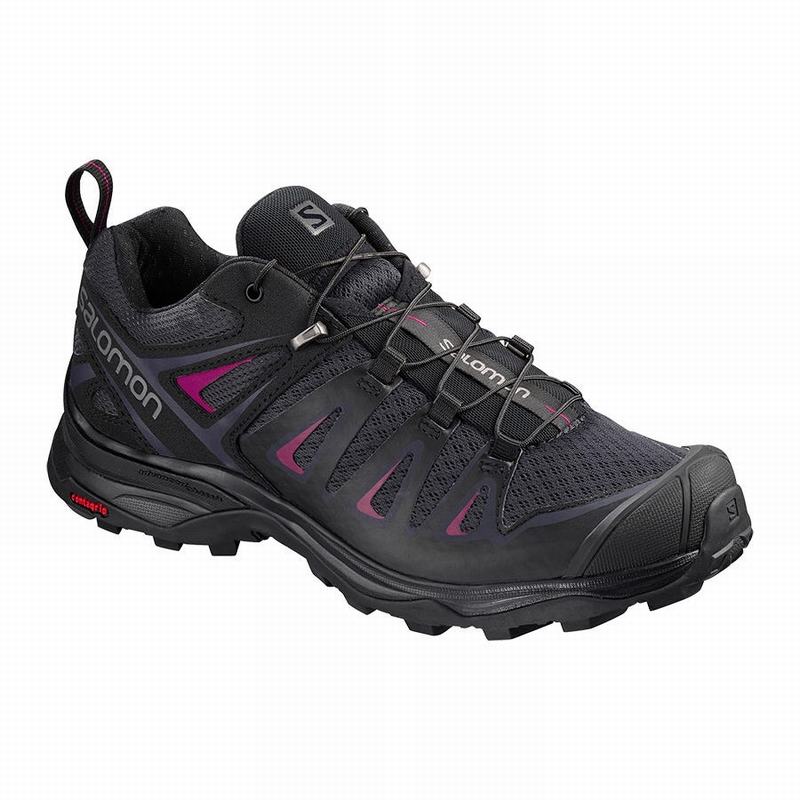 Women\'s Salomon X ULTRA 3 Hiking Shoes Deep Grey / Black | PYKXQS-728