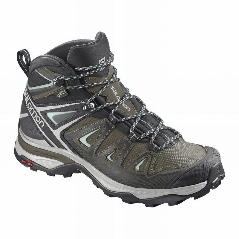 Women\'s Salomon X ULTRA 3 MID GORE-TEX Hiking Boots Olive / Black | GQKHLJ-280