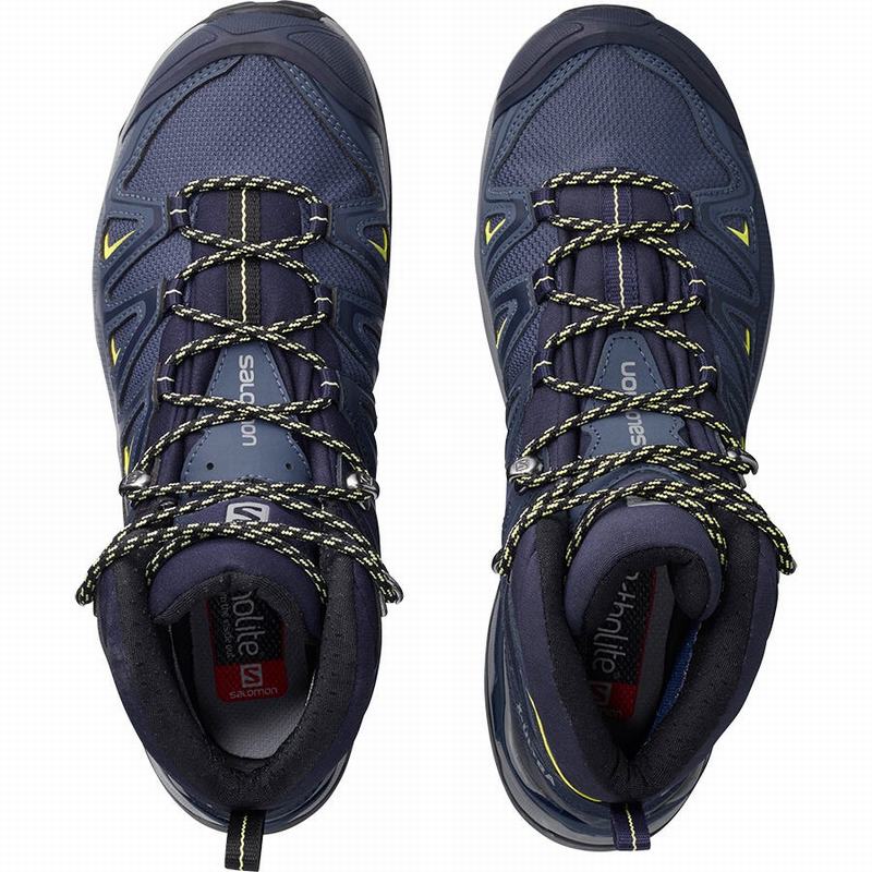 Women's Salomon X ULTRA 3 WIDE MID GORE-TEX Hiking Boots Blue | HPCDEI-437