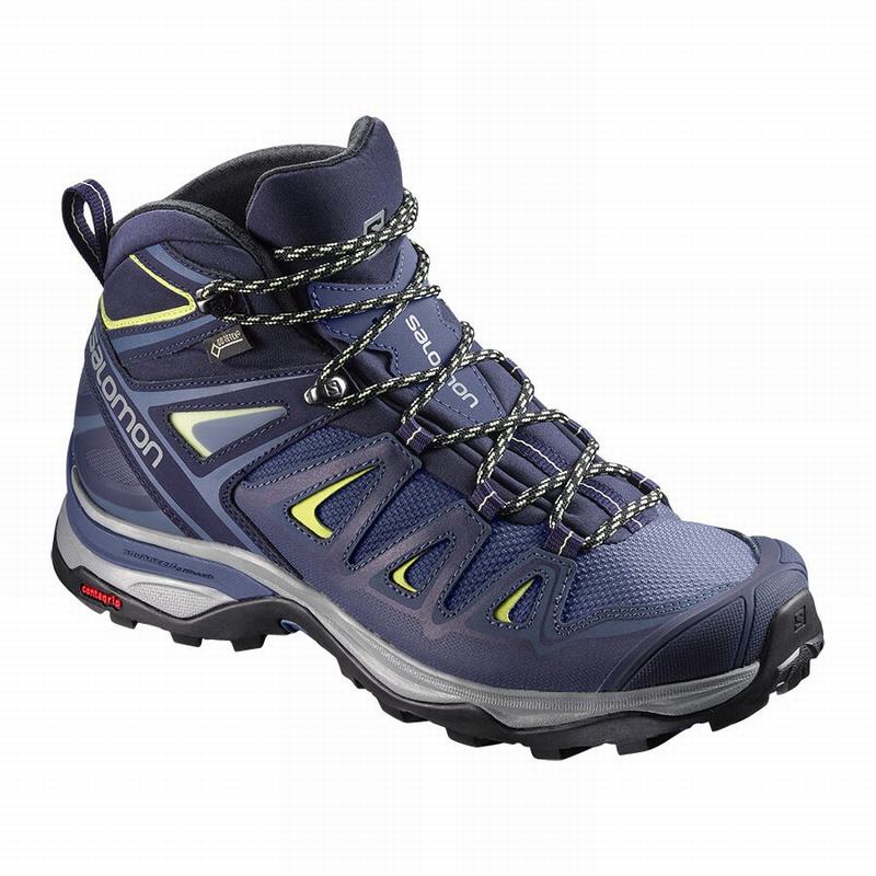Women\'s Salomon X ULTRA 3 WIDE MID GORE-TEX Hiking Boots Blue | HPCDEI-437