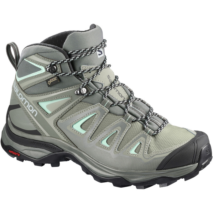 Women\'s Salomon X ULTRA 3 WIDE MID GTX W Hiking Shoes Grey / Black | TFSNZM-134