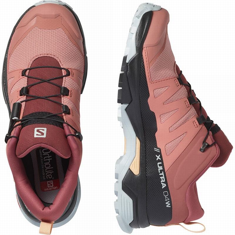 Women's Salomon X ULTRA 4 Hiking Shoes Dark Red / Cream | MCIPWT-578