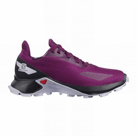 Kids' Salomon ALPHACROSS BLAST CLIMASALOMON WATERPROOF Trail Running Shoes Purple / Black | DGBOFW-812
