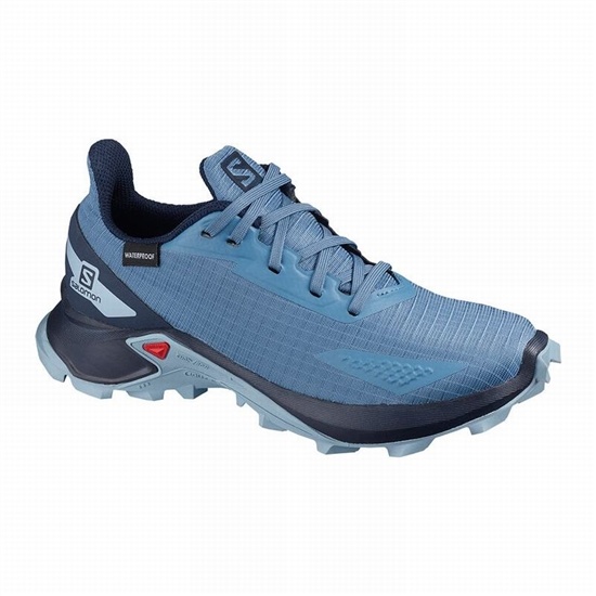 Kids' Salomon ALPHACROSS BLAST CLIMASALOMON WATERPROOF Trail Running Shoes Blue / Navy | EKSOPL-076