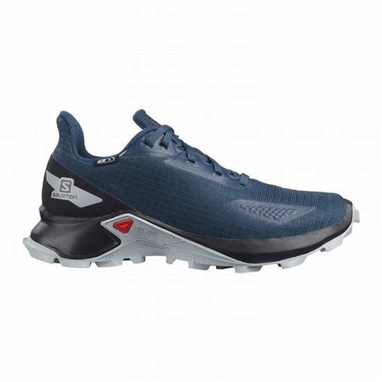 Kids' Salomon ALPHACROSS BLAST CLIMASALOMON WATERPROOF Trail Running Shoes Navy / Black | HZBPOF-023