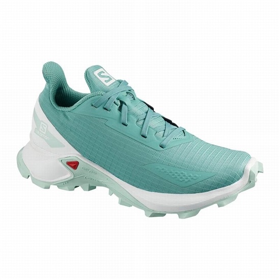 Kids' Salomon ALPHACROSS BLAST Trail Running Shoes Turquoise / White | GQZBUR-153