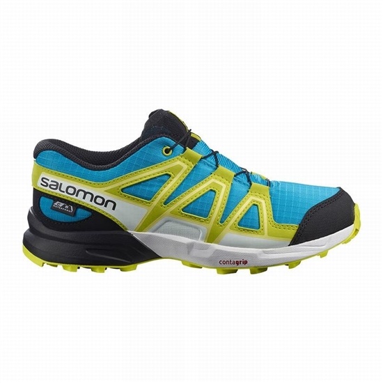 Kids' Salomon SPEEDCROSS CLIMASALOMON WATERPROOF Trail Running Shoes Blue / Green | NOESIB-561