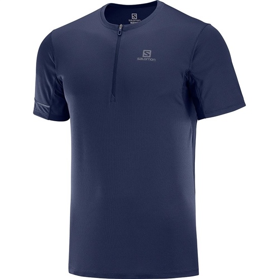 Men's Salomon AGILE HZ SS M T Shirts Navy | GRPIDN-498