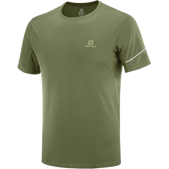 Men's Salomon AGILE SS M T Shirts Olive | DHURAG-683