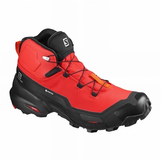 Men's Salomon CROSS HIKE MID GORE-TEX Hiking Boots Black / Red Orange | BOVSPM-416
