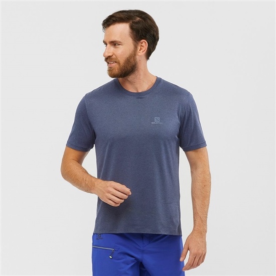 Men's Salomon EXPLORE M Short Sleeve T Shirts Navy | ADQRPC-943