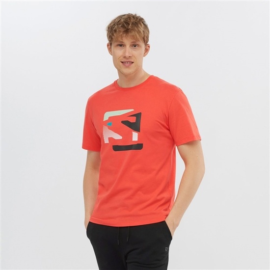 Men's Salomon OUTLIFE GRAPHIC DISRUPTED LOGO SS M Short Sleeve T Shirts Orange | XFPDHJ-936