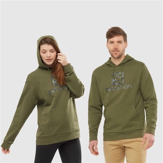 Men's Salomon OUTLIFE LOGO SUMMER Sportswear Hoodie Olive | BSPYJQ-965