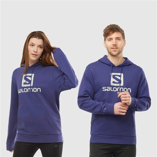 Men's Salomon OUTLIFE LOGO SUMMER Sportswear Hoodie Navy | CUYXSG-573