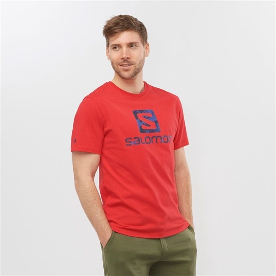 Men's Salomon OUTLIFE LOGO Short Sleeve T Shirts Red | ALVXBP-364