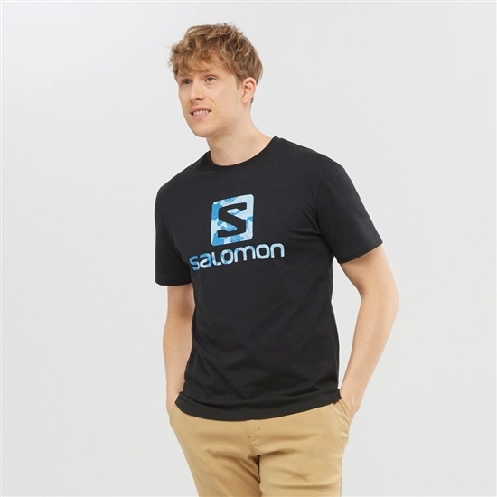 Men's Salomon OUTLIFE LOGO Short Sleeve T Shirts Black | HDIVUJ-925