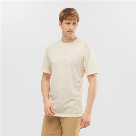 Men's Salomon OUTLIFE MERINO SS M Short Sleeve T Shirts Beige | PSLRCK-125