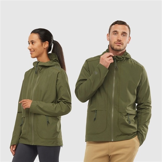 Men's Salomon OUTLIFE PACKABLE SHELL U Wind Breakers Olive | WFBOHS-268