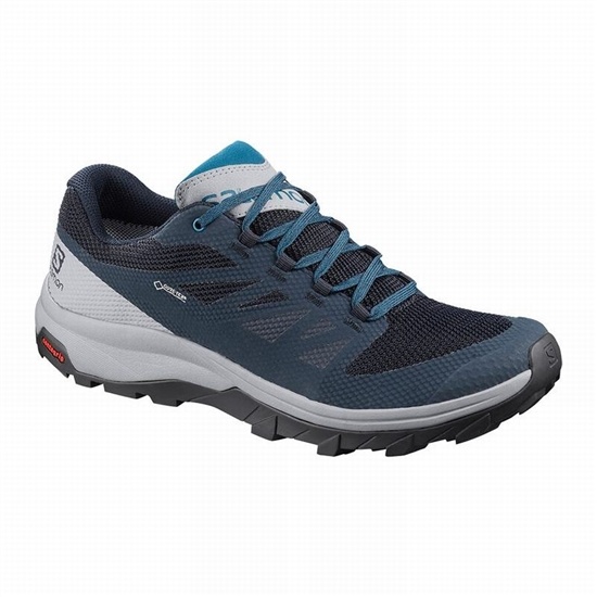 Men's Salomon OUTLINE GORE-TEX Hiking Shoes Navy / Blue | IHCLYZ-693