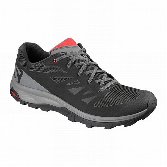 Men's Salomon OUTLINE Hiking Shoes Black / Red | NPRYVZ-670