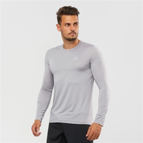 Men's Salomon OUTLINE Long Sleeve T Shirts Silver | IGWSZE-204