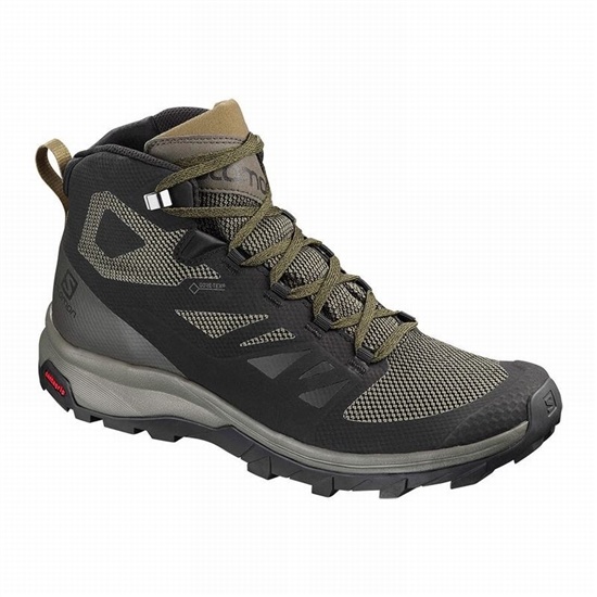 Men's Salomon OUTLINE MID GORE-TEX Hiking Boots Black / Brown | WHXIOU-562