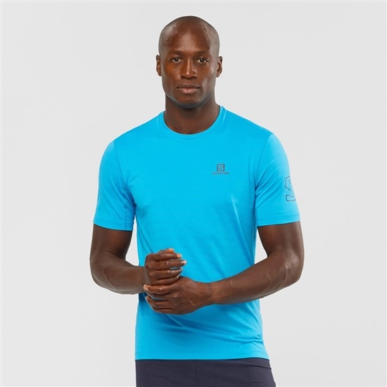 Men's Salomon OUTLINE New Trail Running Gear T Shirts Turquoise | VYQBGN-509