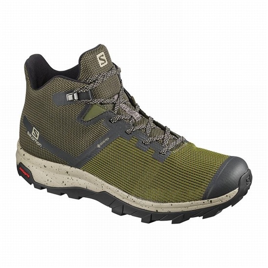 Men's Salomon OUTLINE PRISM MID GORE-TEX Hiking Shoes Olive / Black | RFXEVY-307