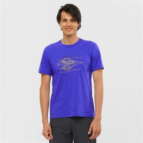 Men's Salomon OUTRACK BLEND Short Sleeve T Shirts Blue | JYQLMC-305