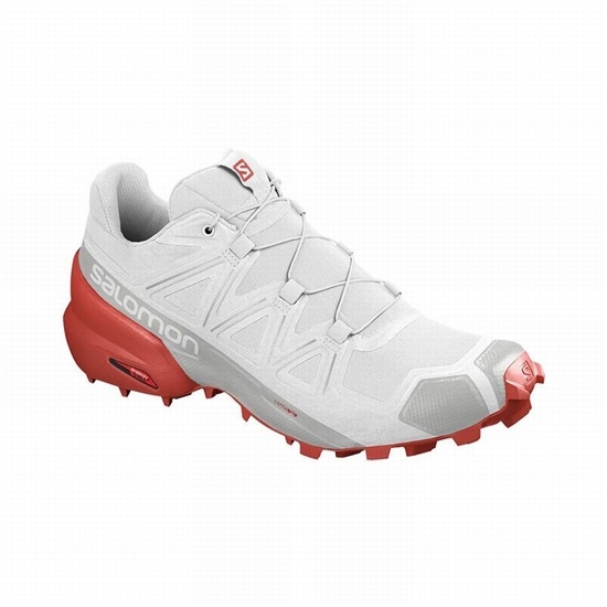 Men's Salomon SPEEDCROSS 5 Trail Running Shoes White / Red | CWAZVG-567