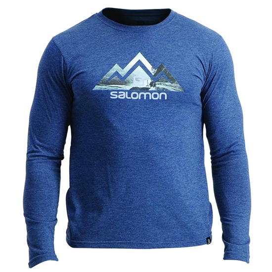 Men's Salomon TIP TOE LS M T Shirts Dark Denim | LWUTOP-602