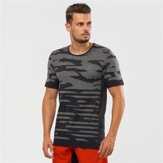 Men's Salomon XA CAMO TEE Short Sleeve T Shirts Black | JBGZRA-067
