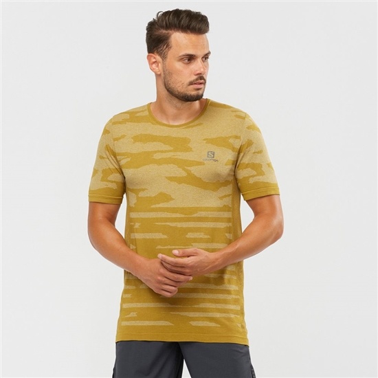 Men's Salomon XA CAMO TEE Short Sleeve T Shirts Gold | UZAMOP-103