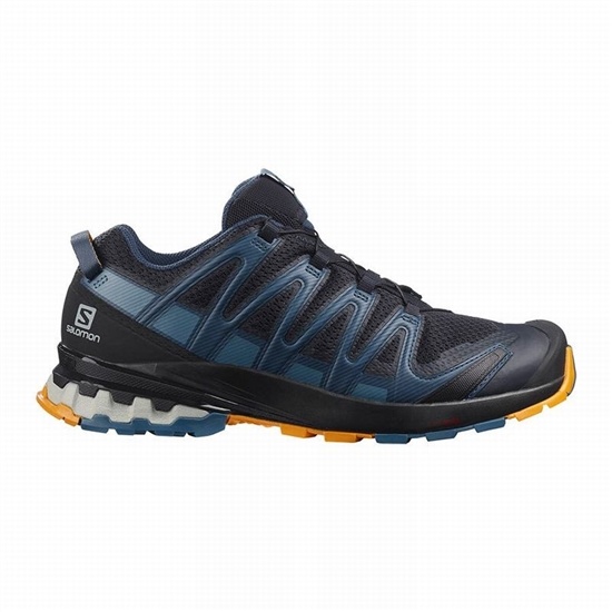 Men's Salomon XA PRO 3D V8 Hiking Shoes Navy / Blue | VHIXTR-842