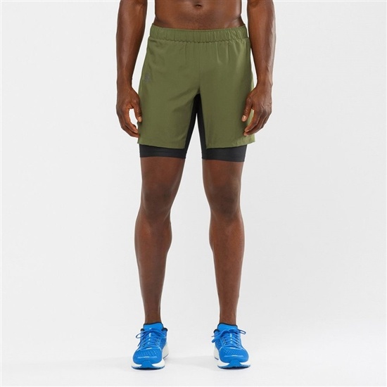 Men's Salomon XA TWINSKIN Shorts Olive | RWDNEQ-806
