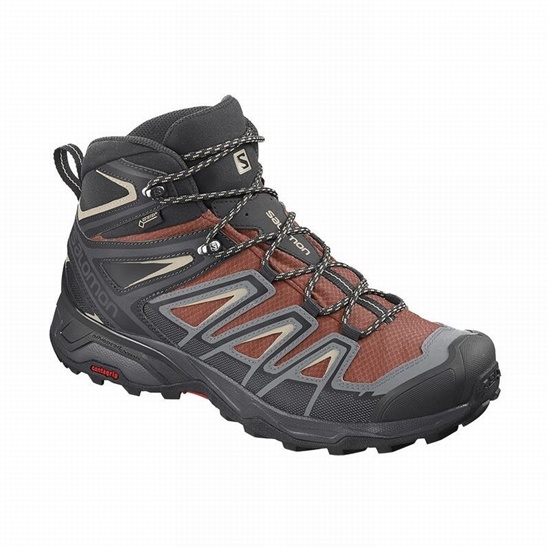 Men's Salomon X ULTRA 3 MID GORE-TEX Hiking Boots Dark Red / Black | OJXILC-423