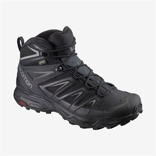 Men's Salomon X ULTRA 3 WIDE MID GORE-TEX Hiking Boots Black | QHNPJT-316