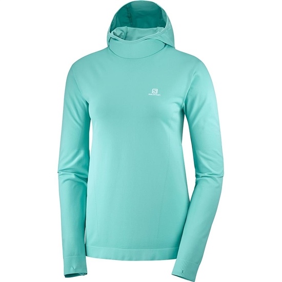 Women's Salomon AGILE MID HOODIE W SEAMLESS Midlayers Turquoise | IZRYQN-528