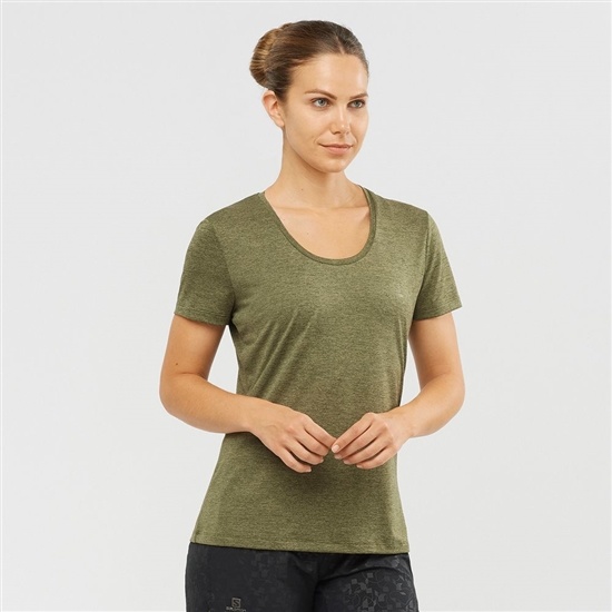 Women's Salomon AGILE Road Running Short Sleeve T Shirts Olive | PYVTUM-148